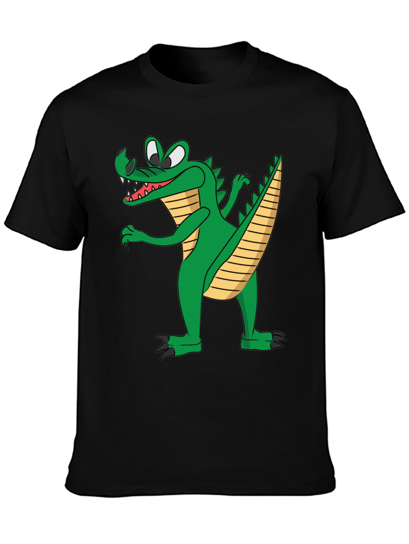 Cartoon Crocodile Graphic Tee - Black Cotton T-Shirt