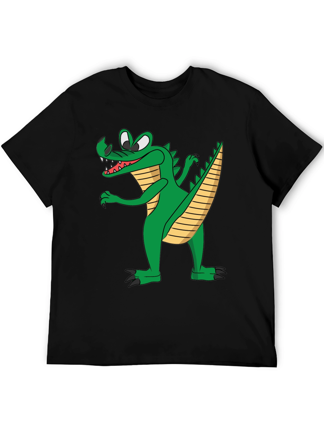 Cartoon Crocodile Graphic Tee - Black Cotton T-Shirt