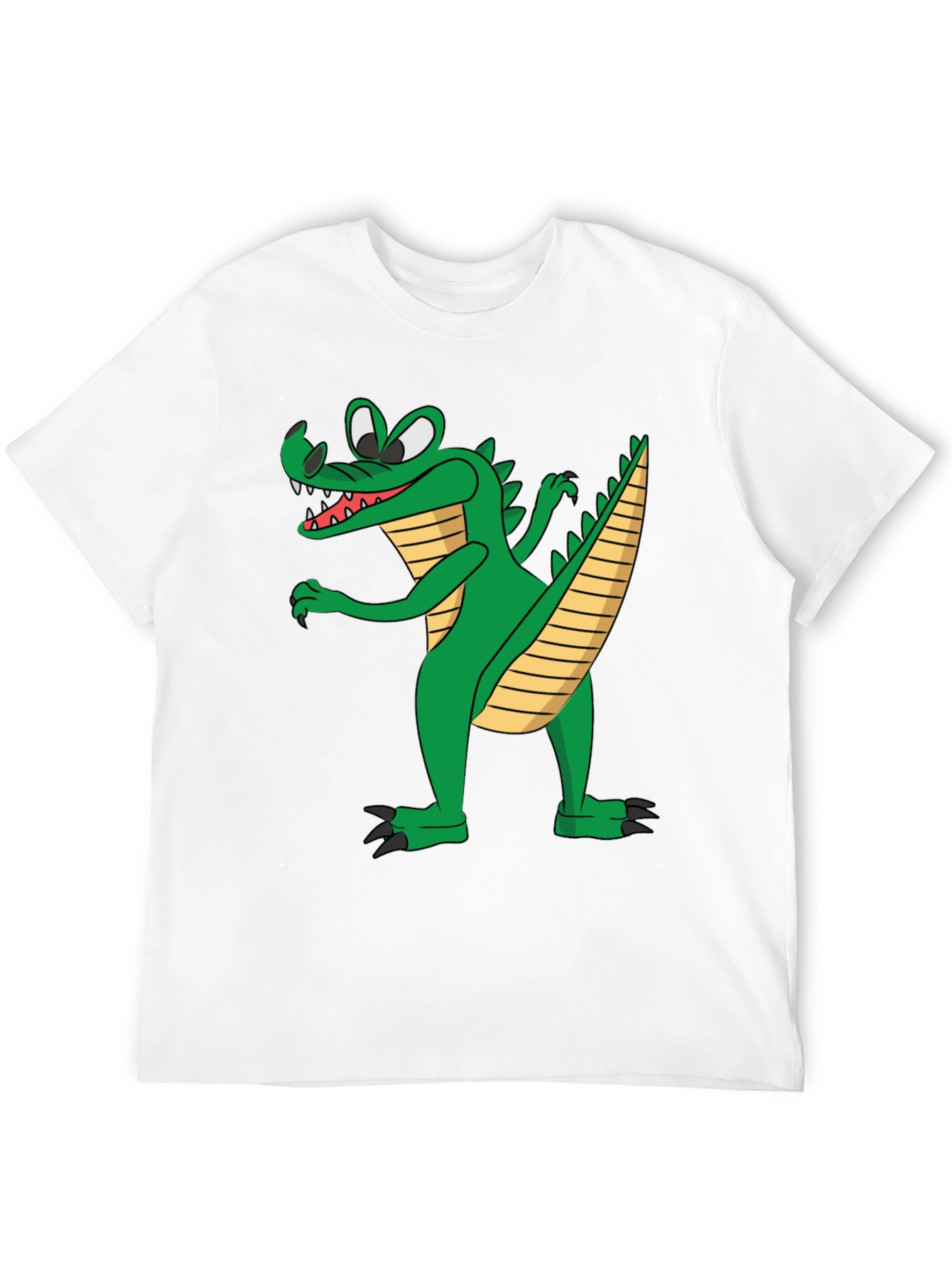 Cartoon Crocodile Graphic Tee - Black Cotton T-Shirt