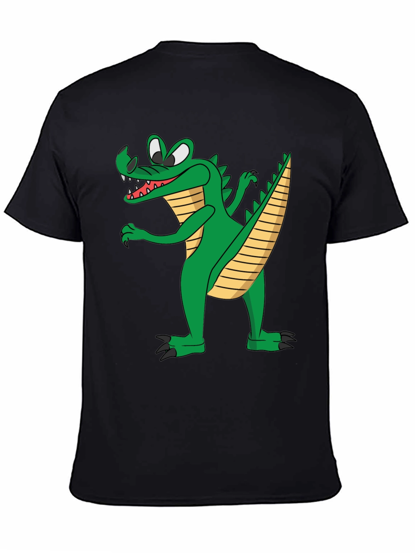 Cartoon Crocodile Graphic Tee - Black Cotton T-Shirt