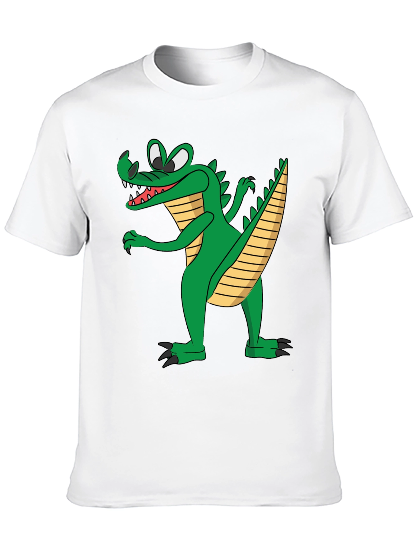 Cartoon Crocodile Graphic Tee - Black Cotton T-Shirt