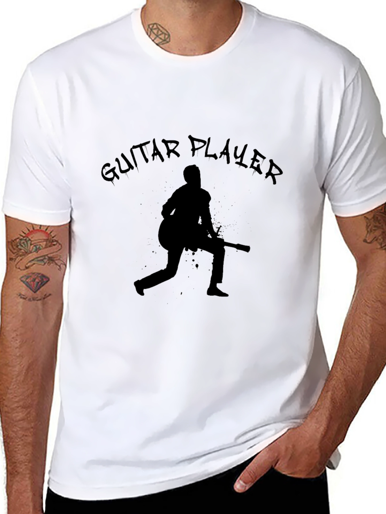 Guitar Player Graphic Tee - Black Cotton T-Shirt