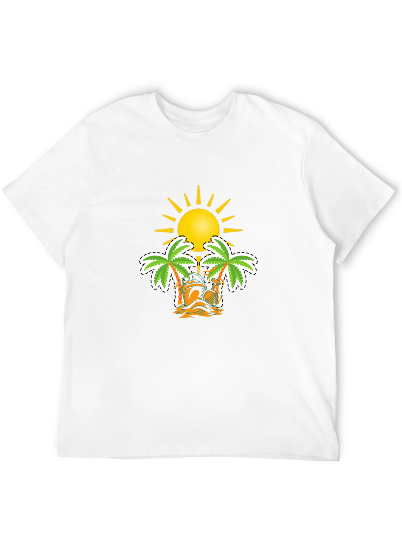 Tropical Sun & Palm Tree Graphic Black T-Shirt