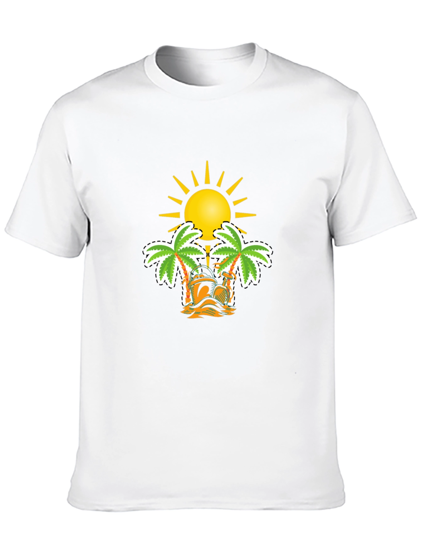 Tropical Sun & Palm Tree Graphic Black T-Shirt