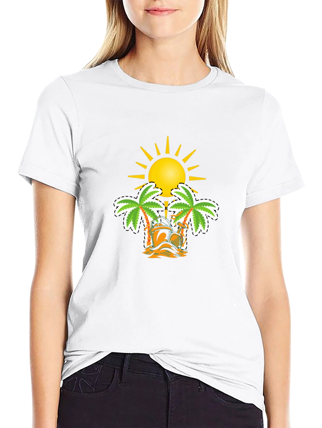Tropical Sun & Palm Tree Graphic Black T-Shirt