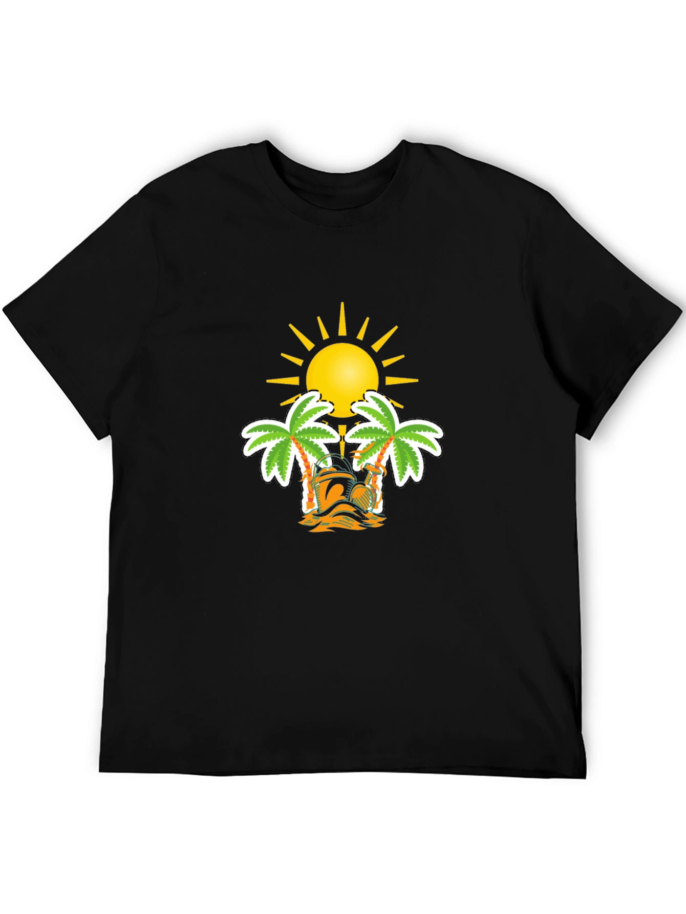 Tropical Sun & Palm Tree Graphic Black T-Shirt