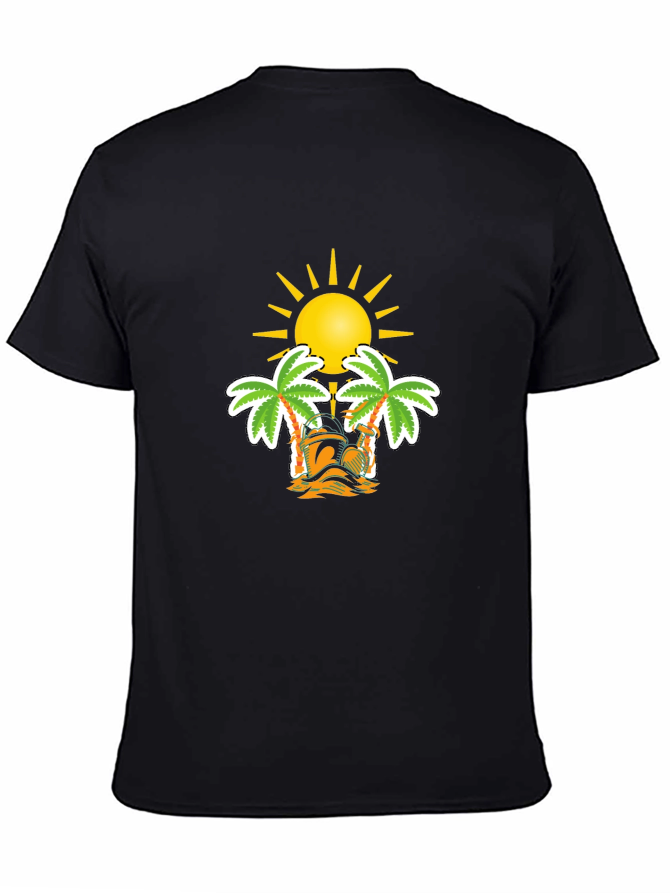 Tropical Sun & Palm Tree Graphic Black T-Shirt