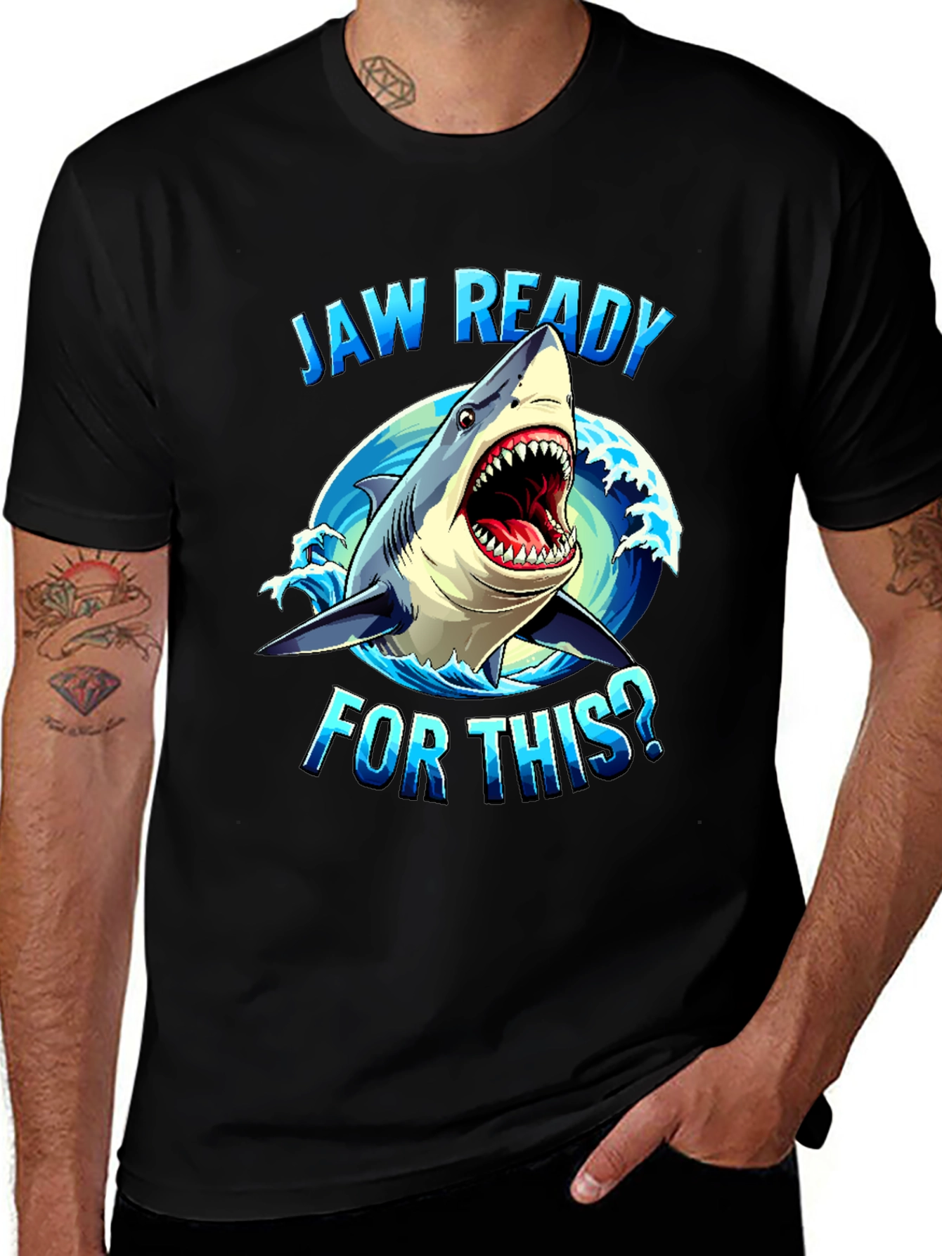 Jaw Ready Shark Graphic Tee - Black Cotton T-Shirt