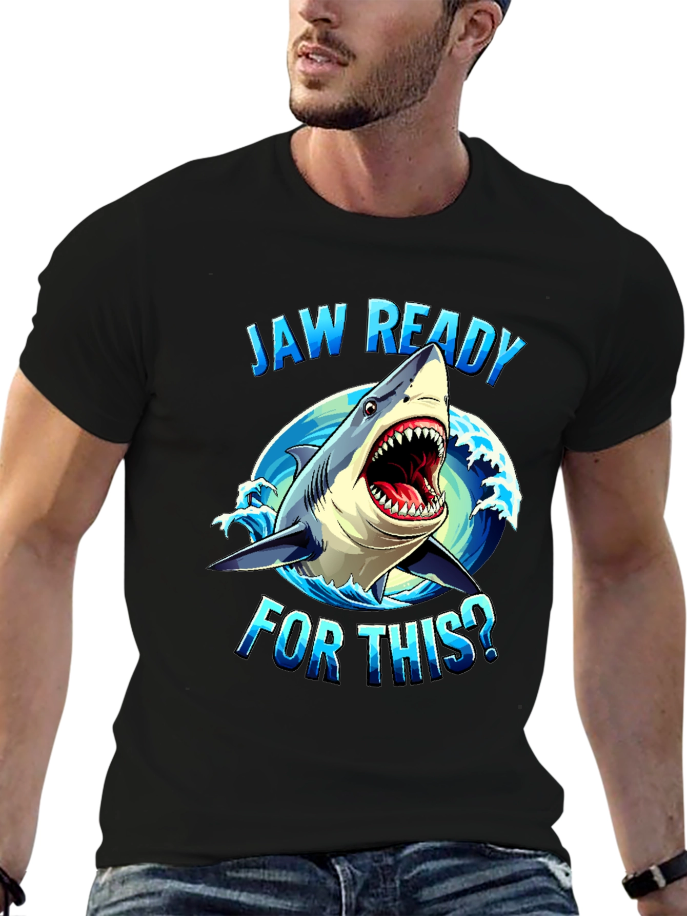 Jaw Ready Shark Graphic Tee - Black Cotton T-Shirt