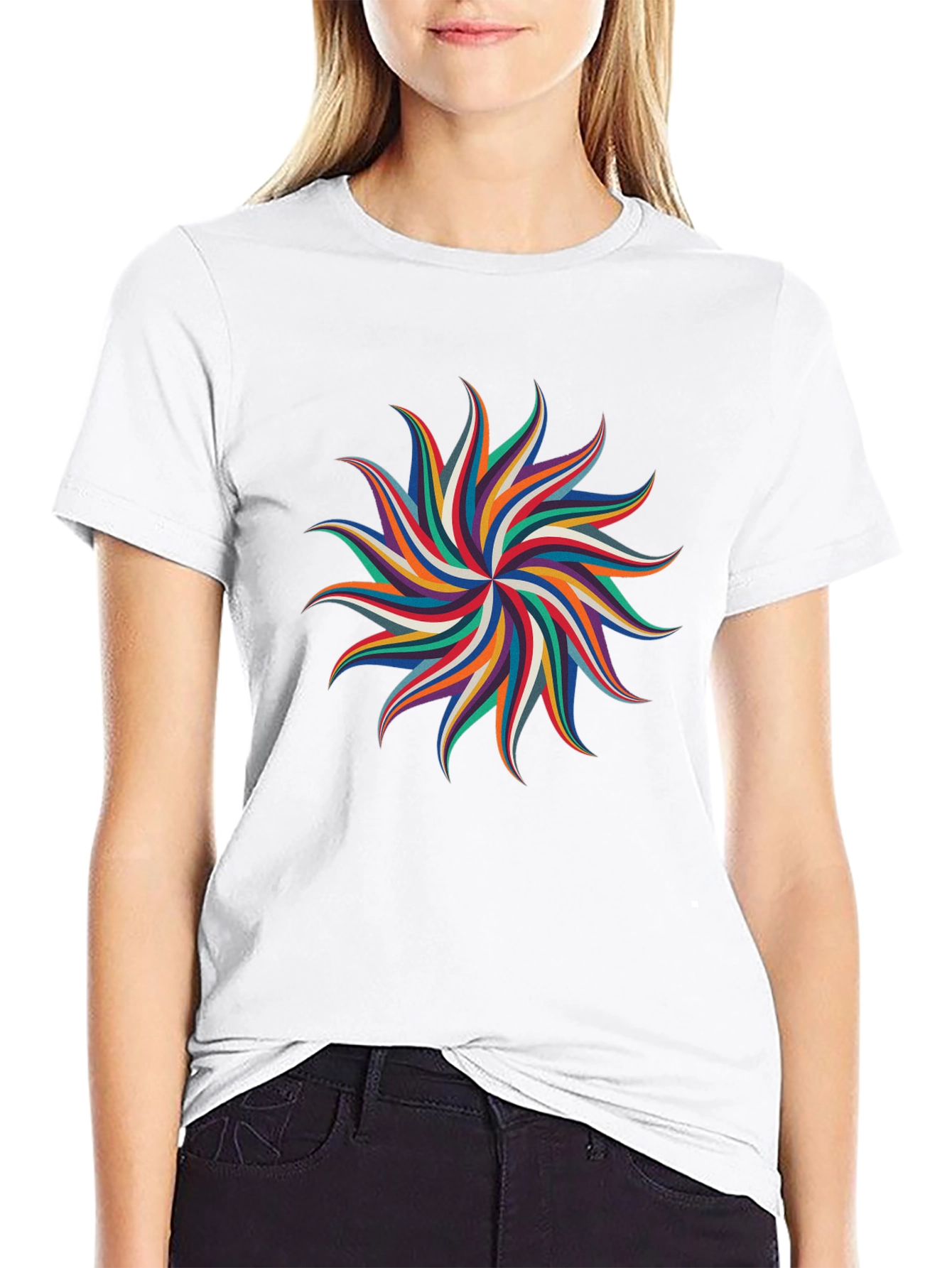Abstract Geometric Rainbow Starburst Graphic Tee