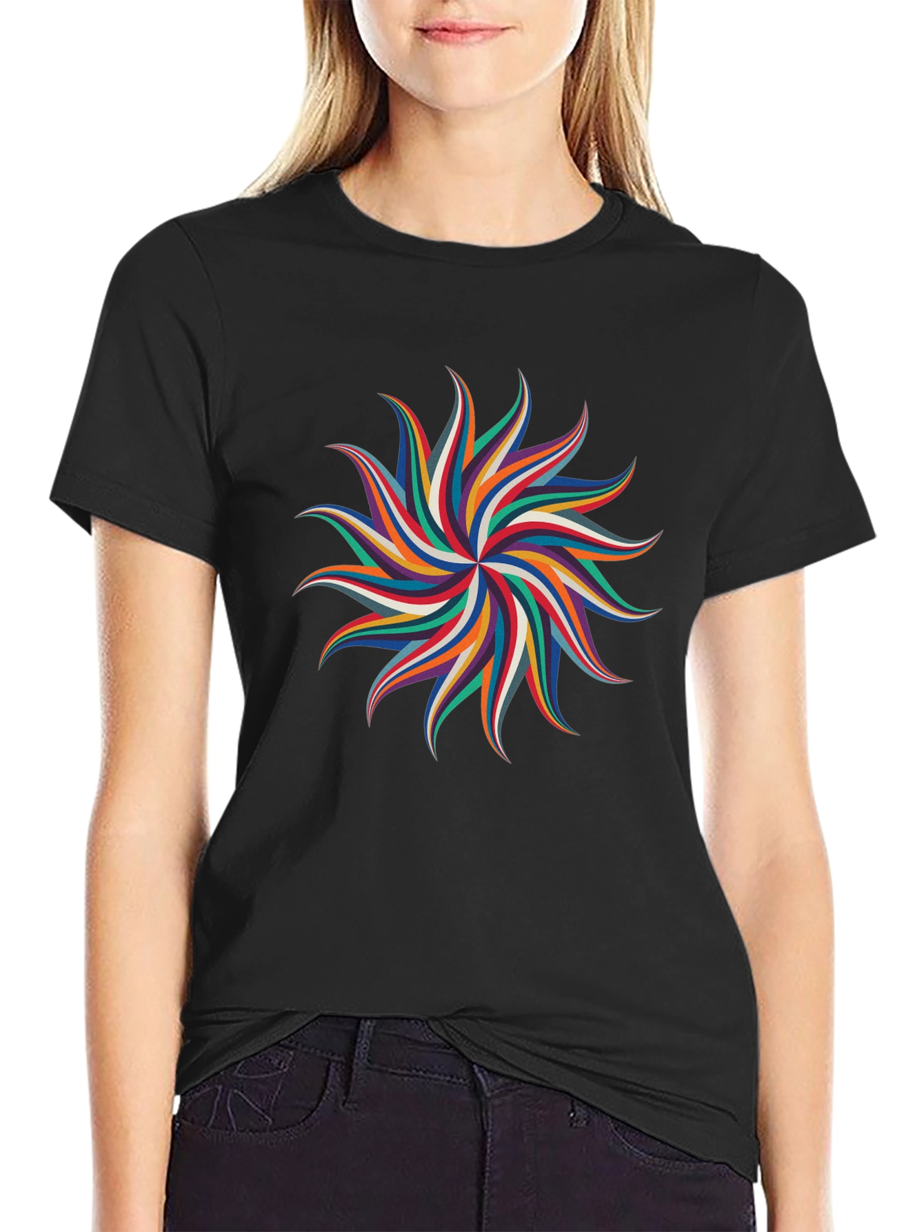 Abstract Geometric Rainbow Starburst Graphic Tee