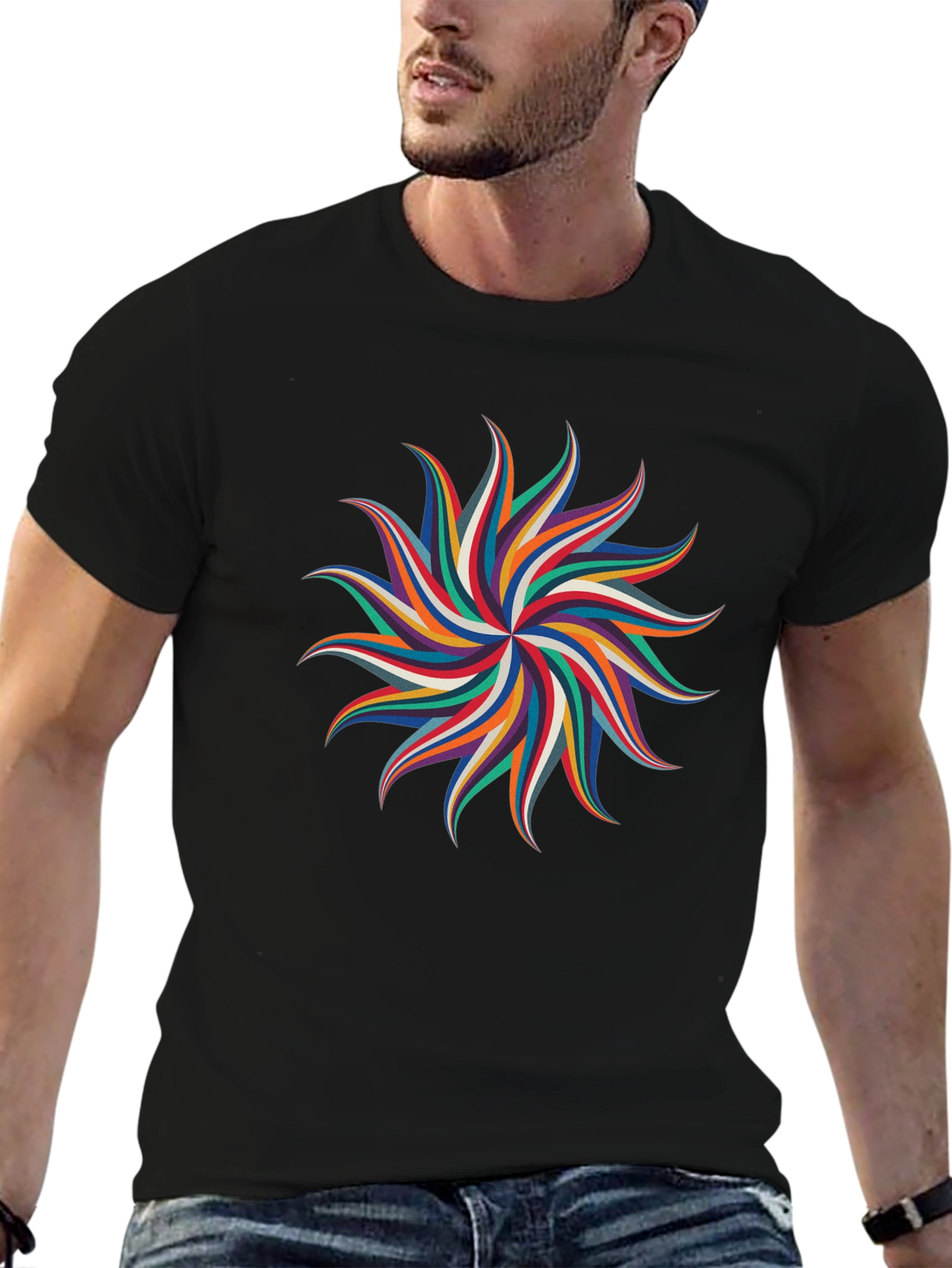 Abstract Geometric Rainbow Starburst Graphic Tee