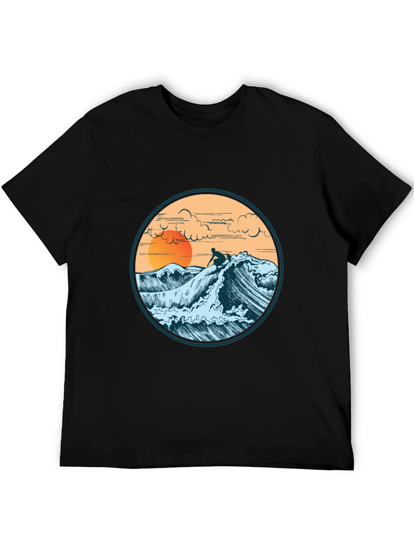 Surfer Graphic Tee - Sunset Wave Design