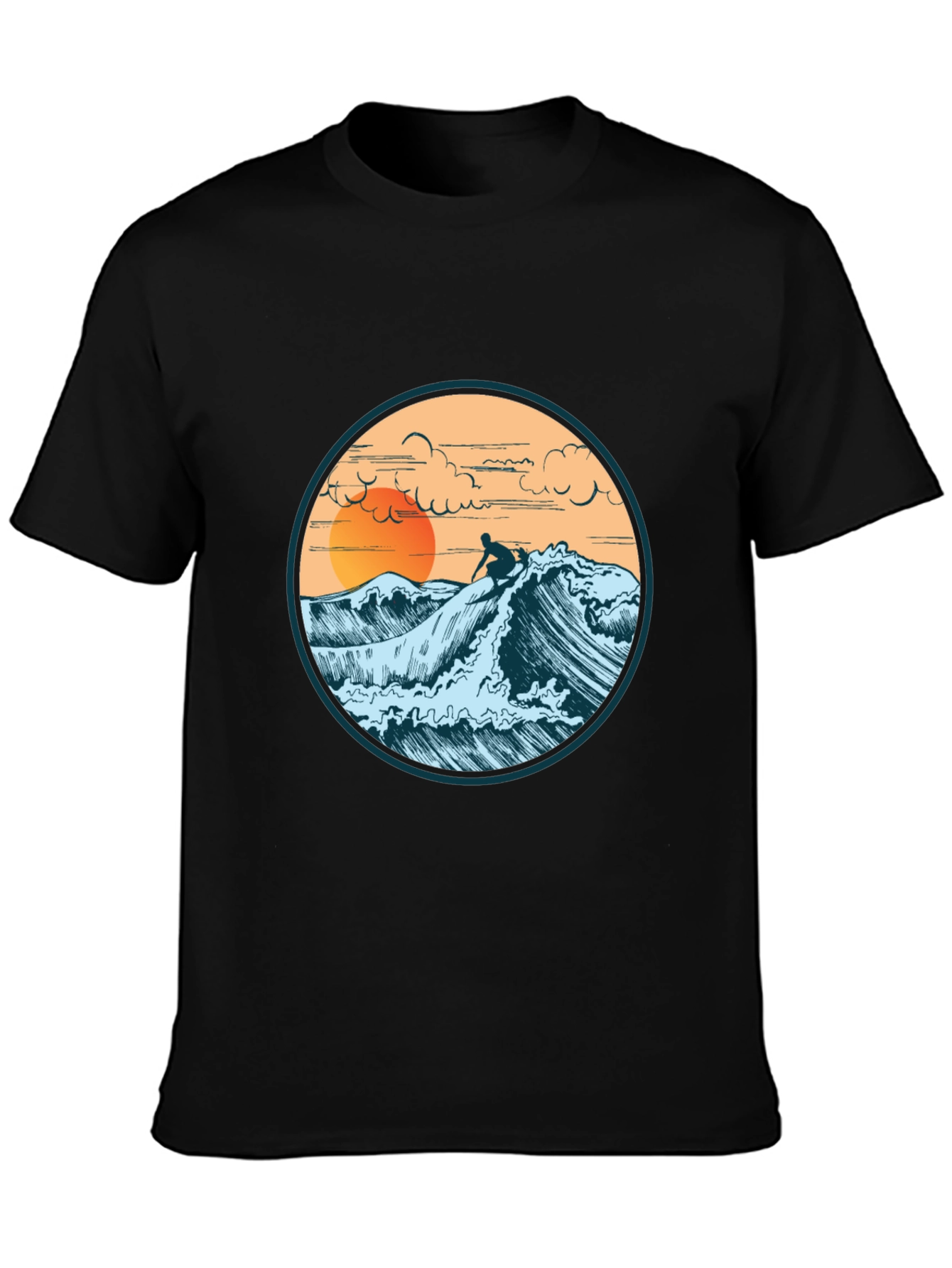 Surfer Graphic Tee - Sunset Wave Design