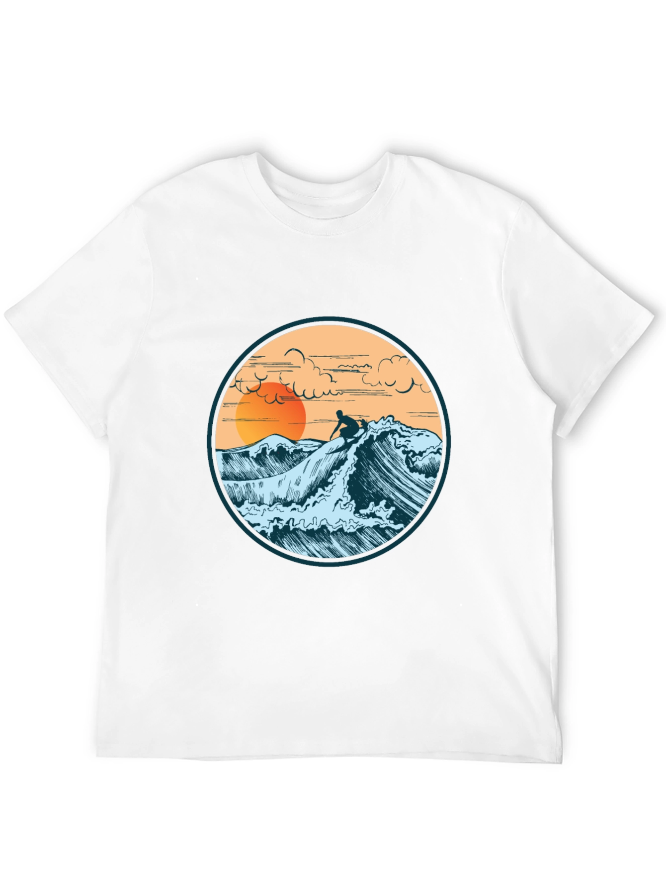 Surfer Graphic Tee - Sunset Wave Design