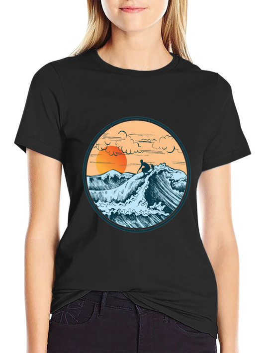 Surfer Graphic Tee - Sunset Wave Design