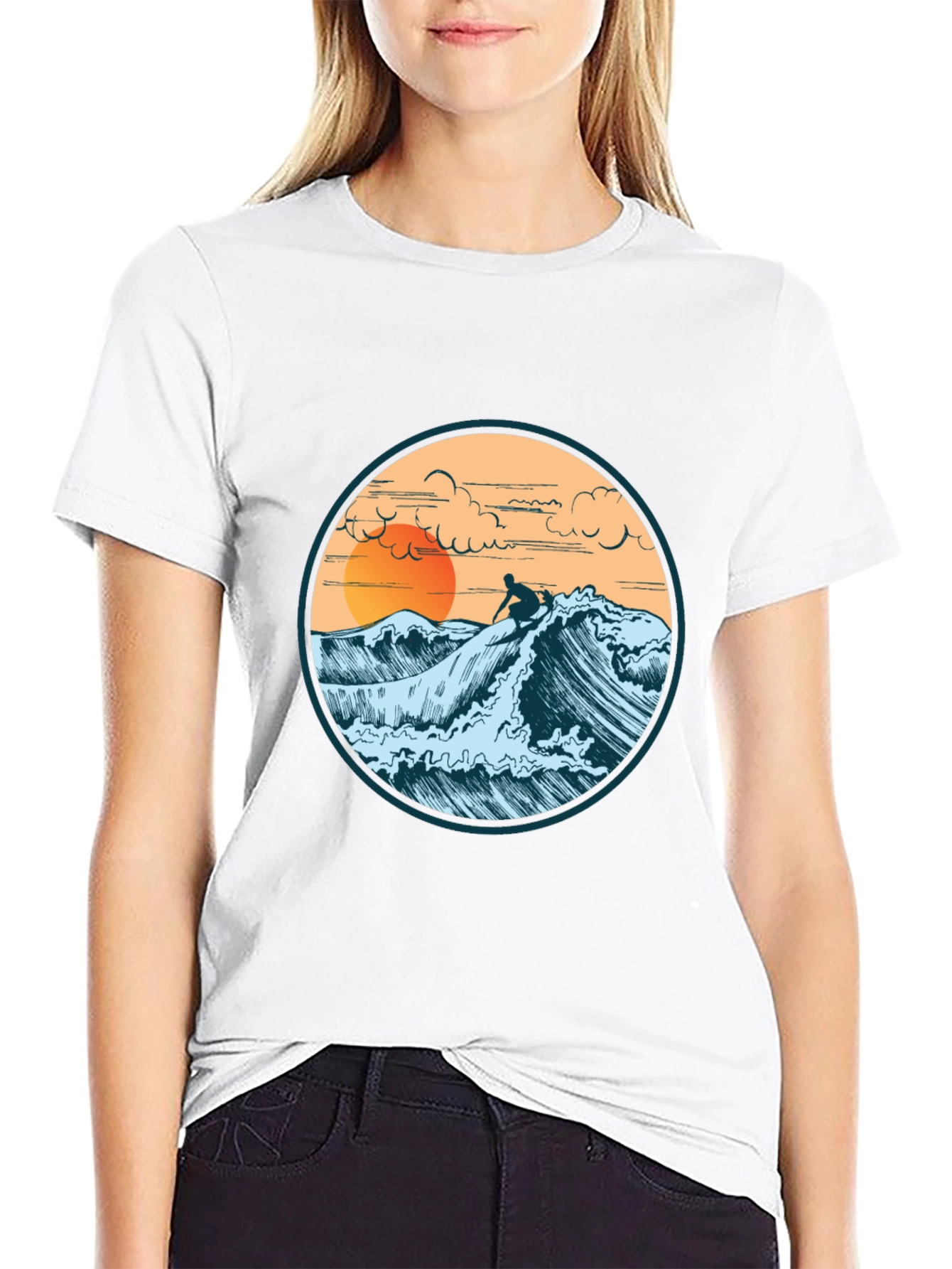 Surfer Graphic Tee - Sunset Wave Design