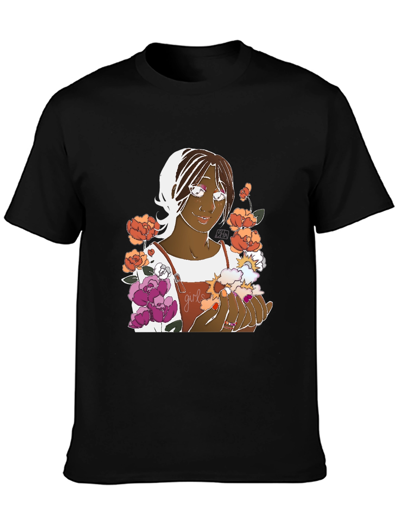 Floral Graphic Tee - Black Cotton Unisex
