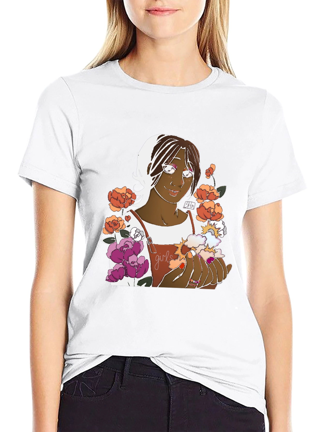 Floral Graphic Tee - Black Cotton Unisex