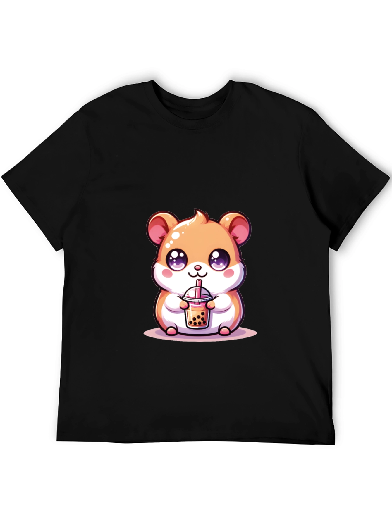 Cute Hamster Boba Tea Black T-Shirt
