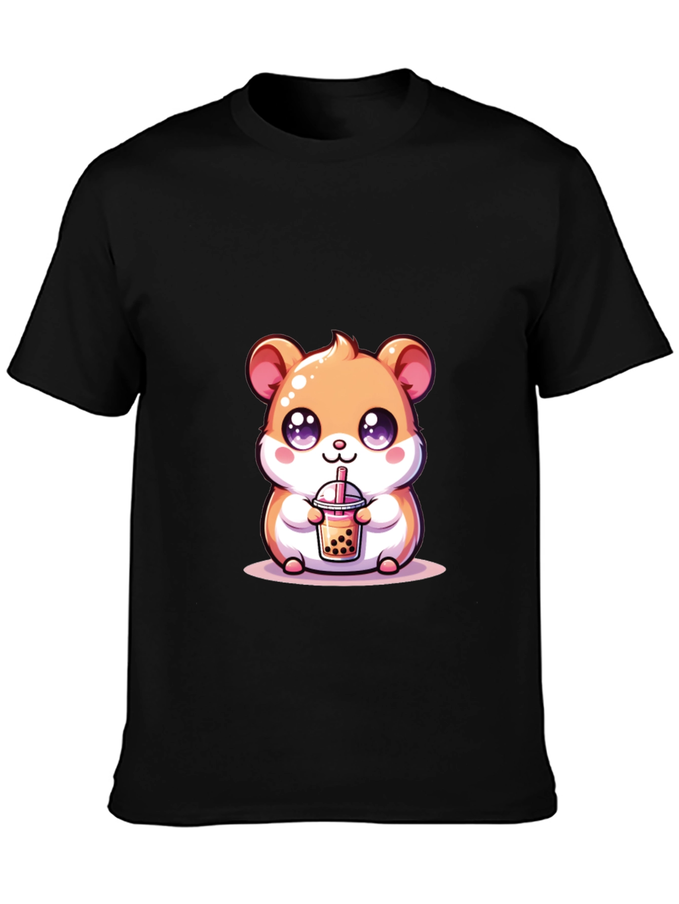 Cute Hamster Boba Tea Black T-Shirt