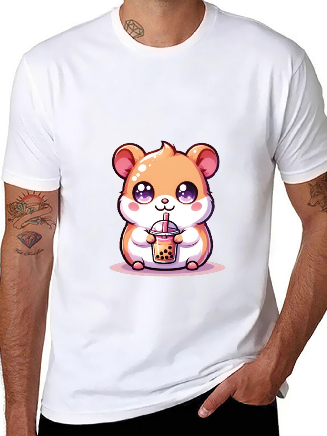 Cute Hamster Boba Tea Black T-Shirt