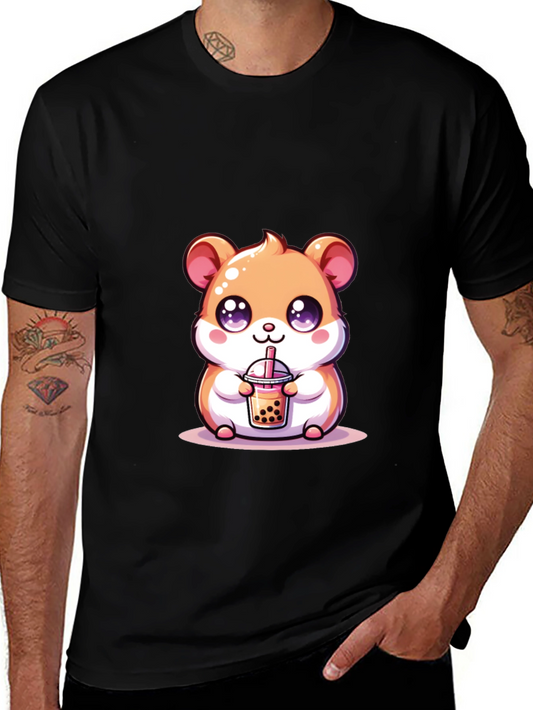 Cute Hamster Boba Tea Black T-Shirt