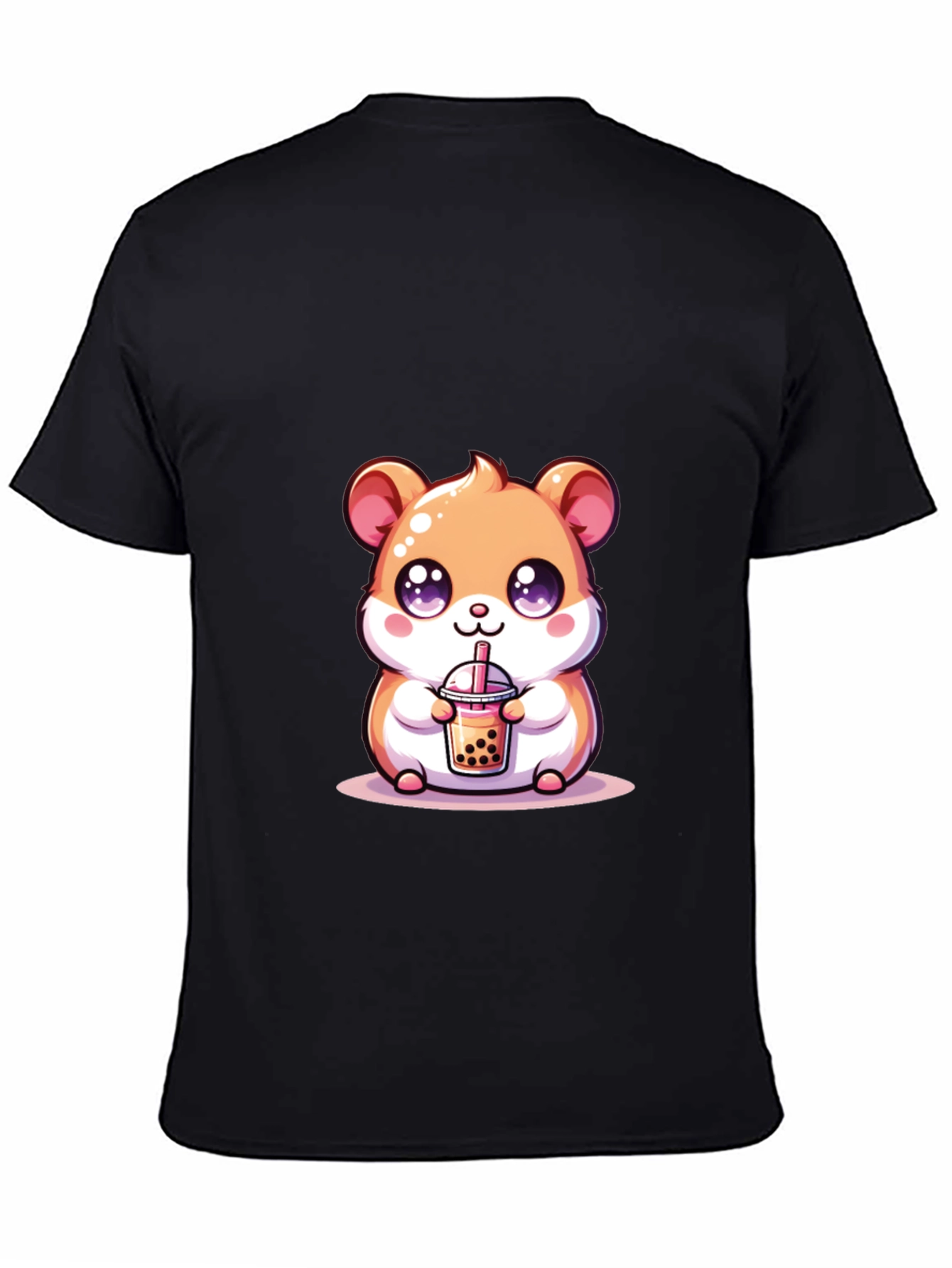 Cute Hamster Boba Tea Black T-Shirt