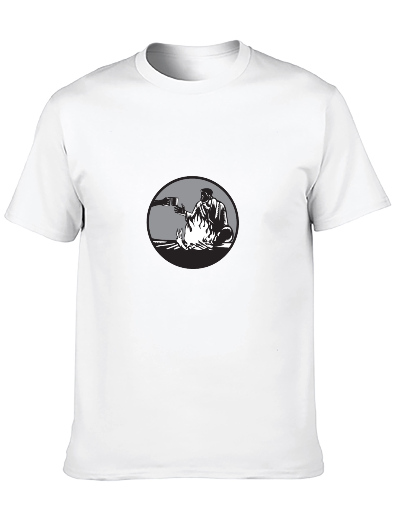 Man by Campfire Black T-Shirt