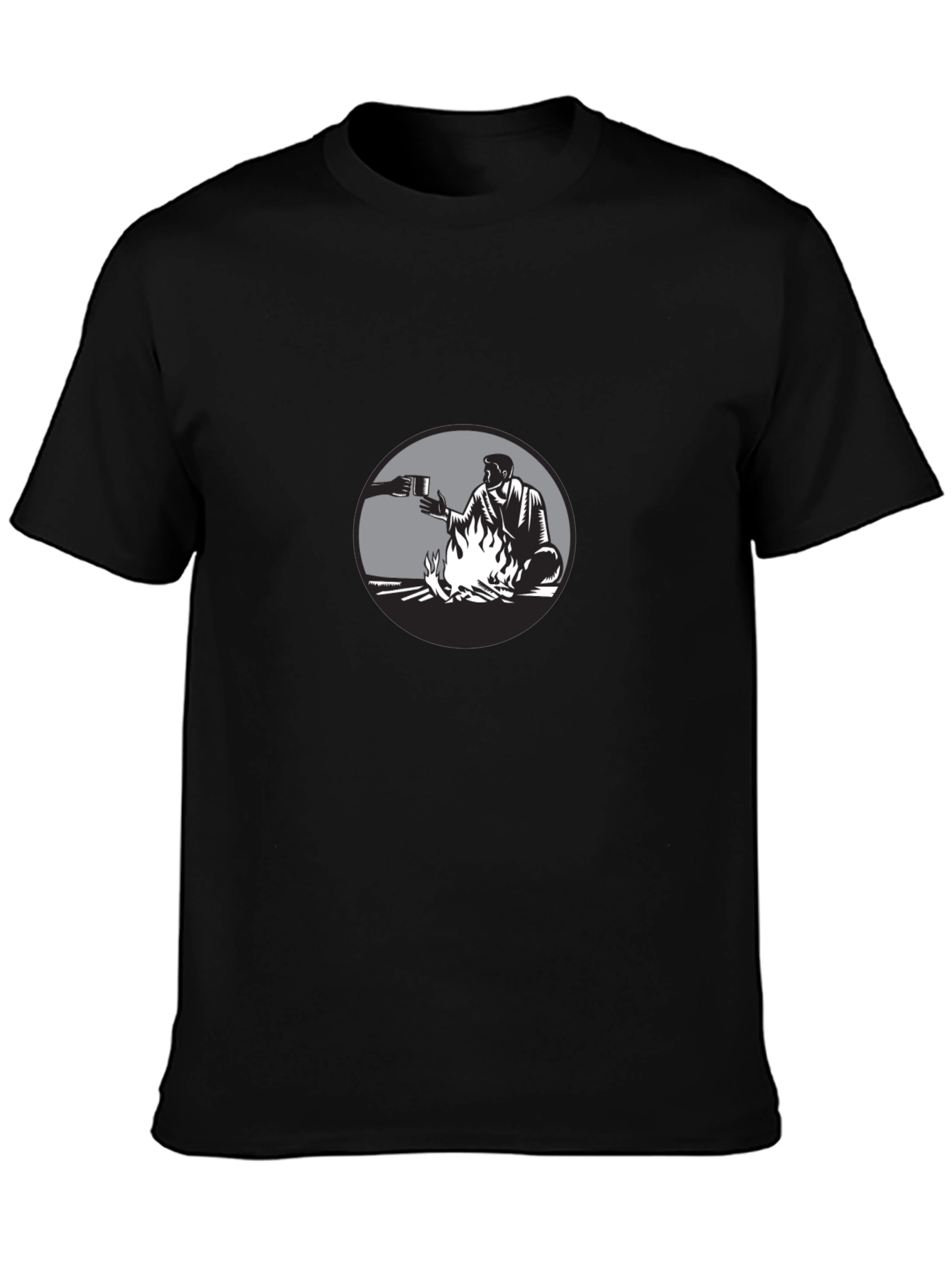 Man by Campfire Black T-Shirt