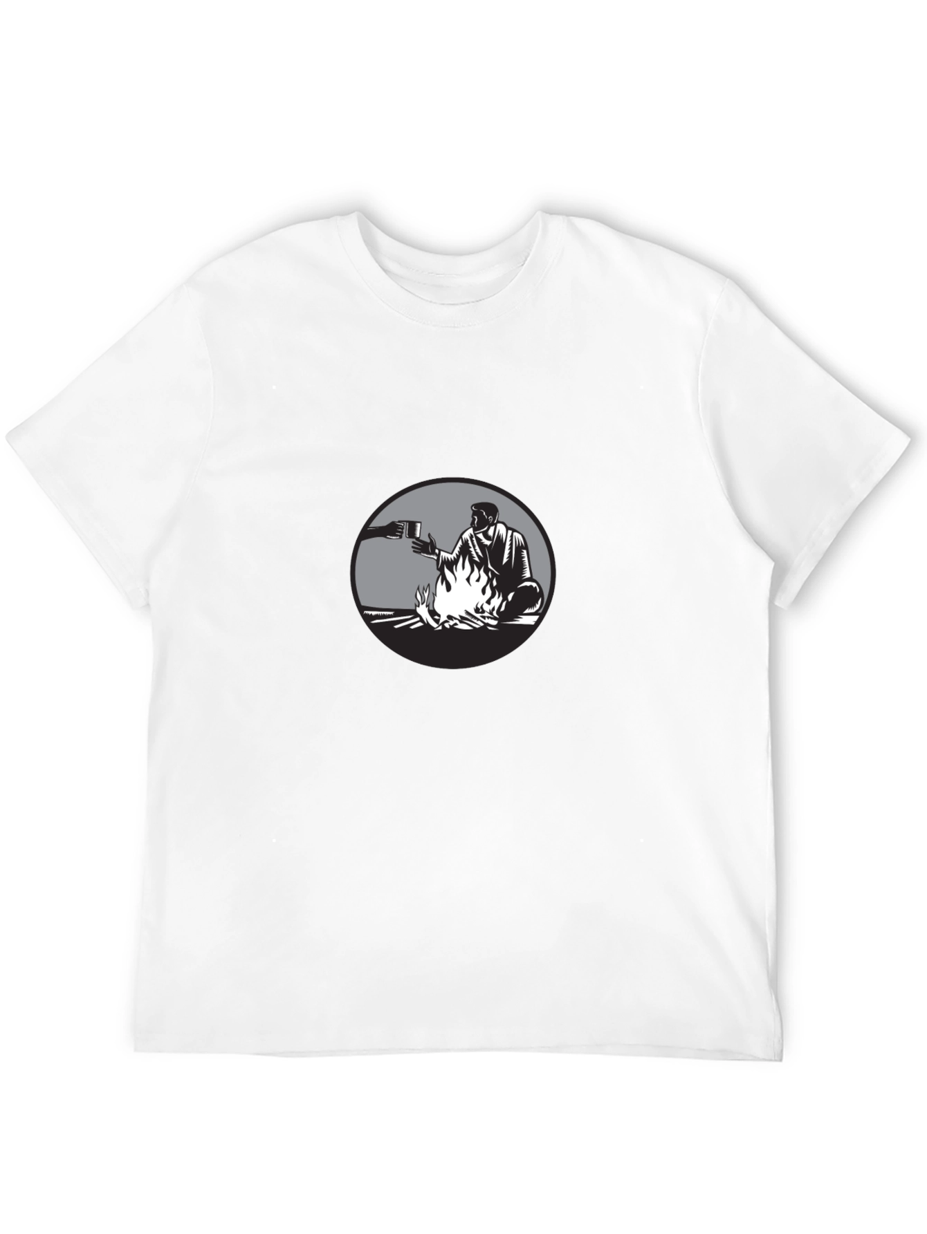 Man by Campfire Black T-Shirt
