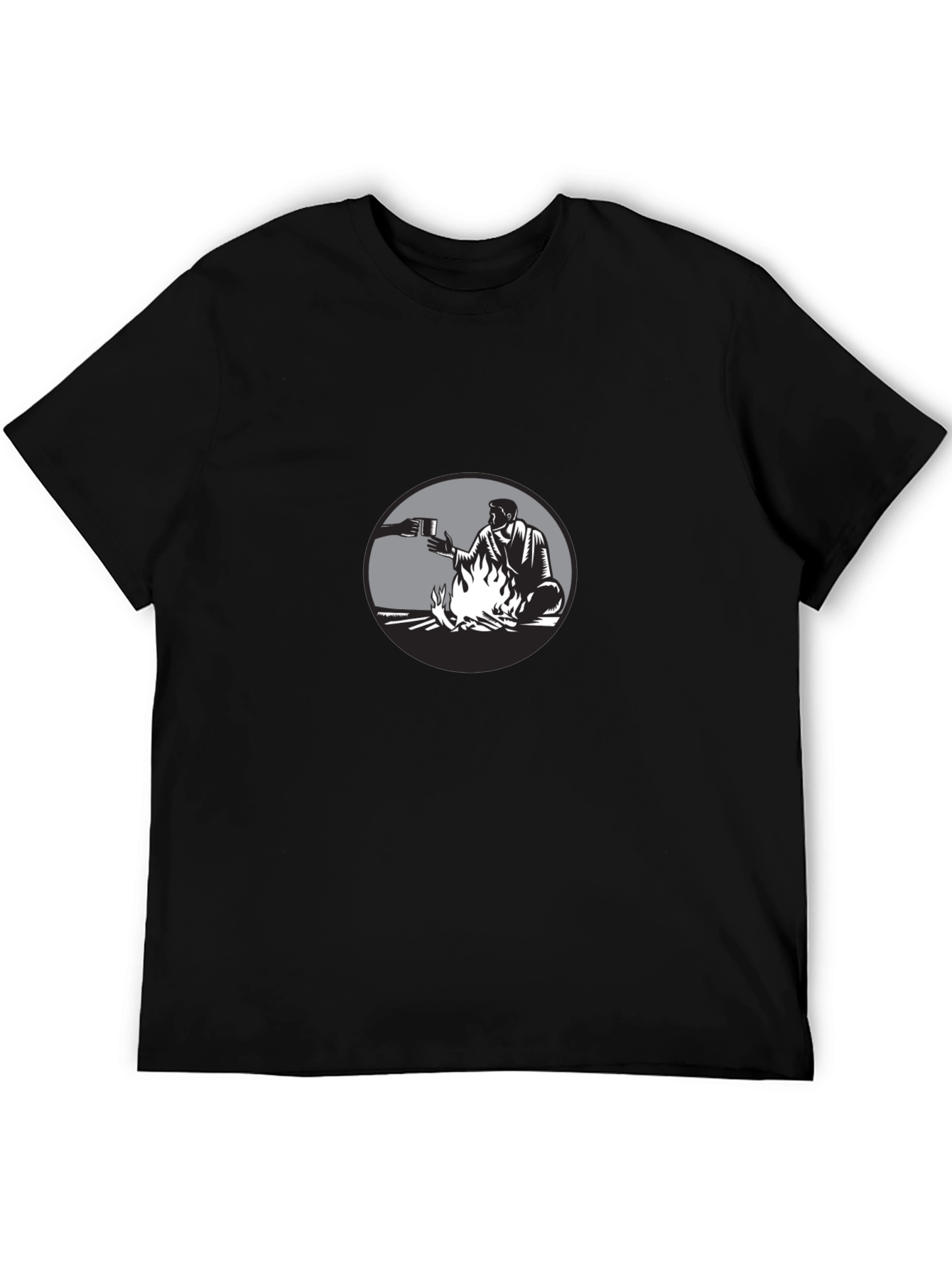 Man by Campfire Black T-Shirt