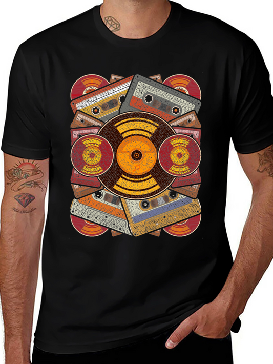 Retro Music T-Shirt: Vintage Cassette and Vinyl Record Design
