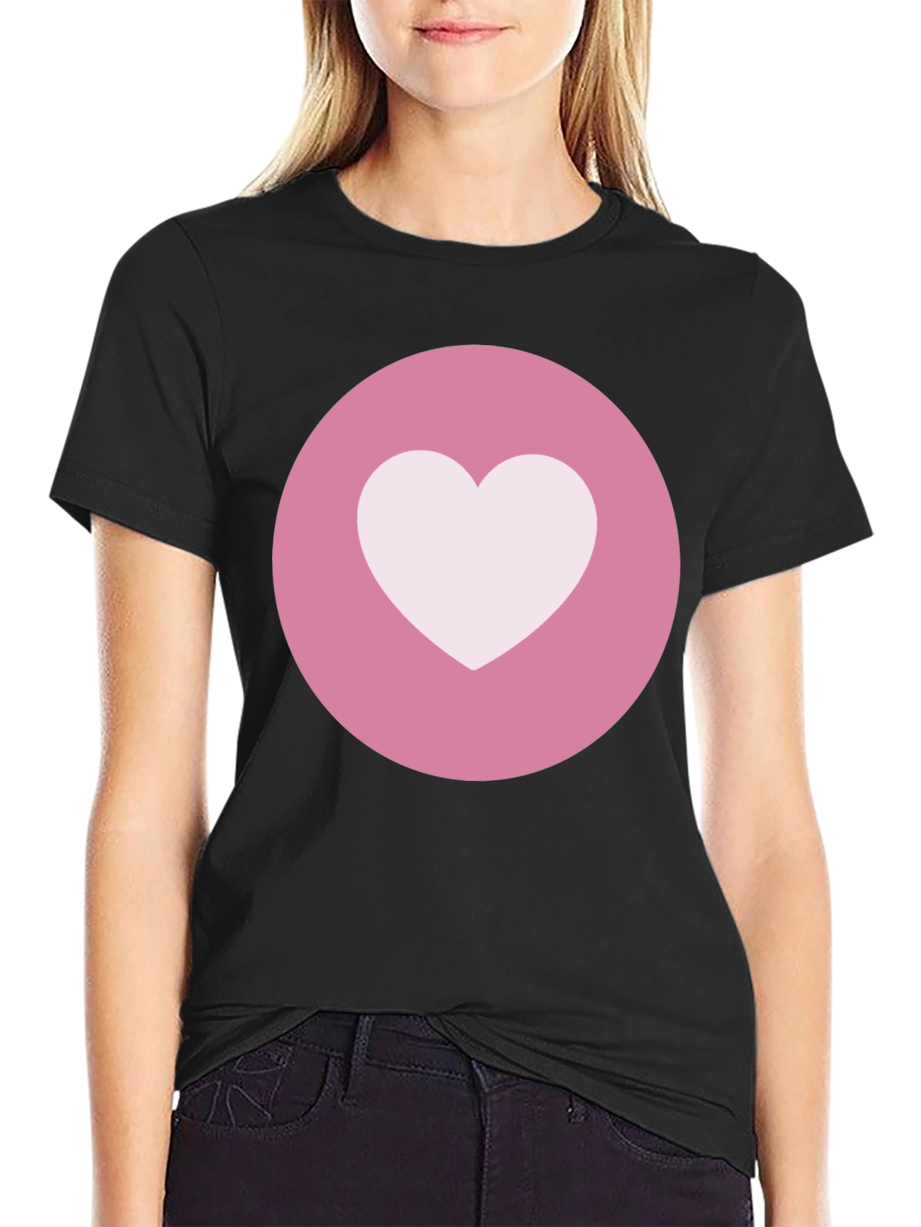 Heart Circle Graphic Tee - Black Casual Comfort