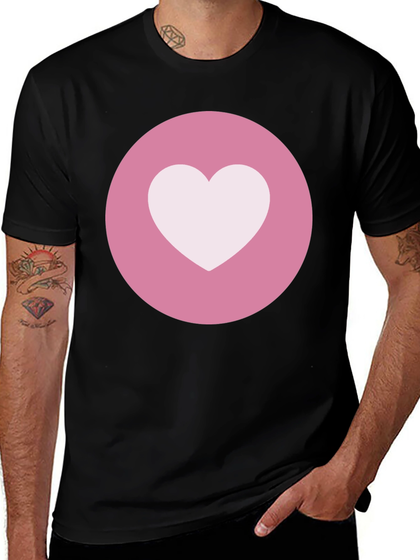 Heart Circle Graphic Tee - Black Casual Comfort