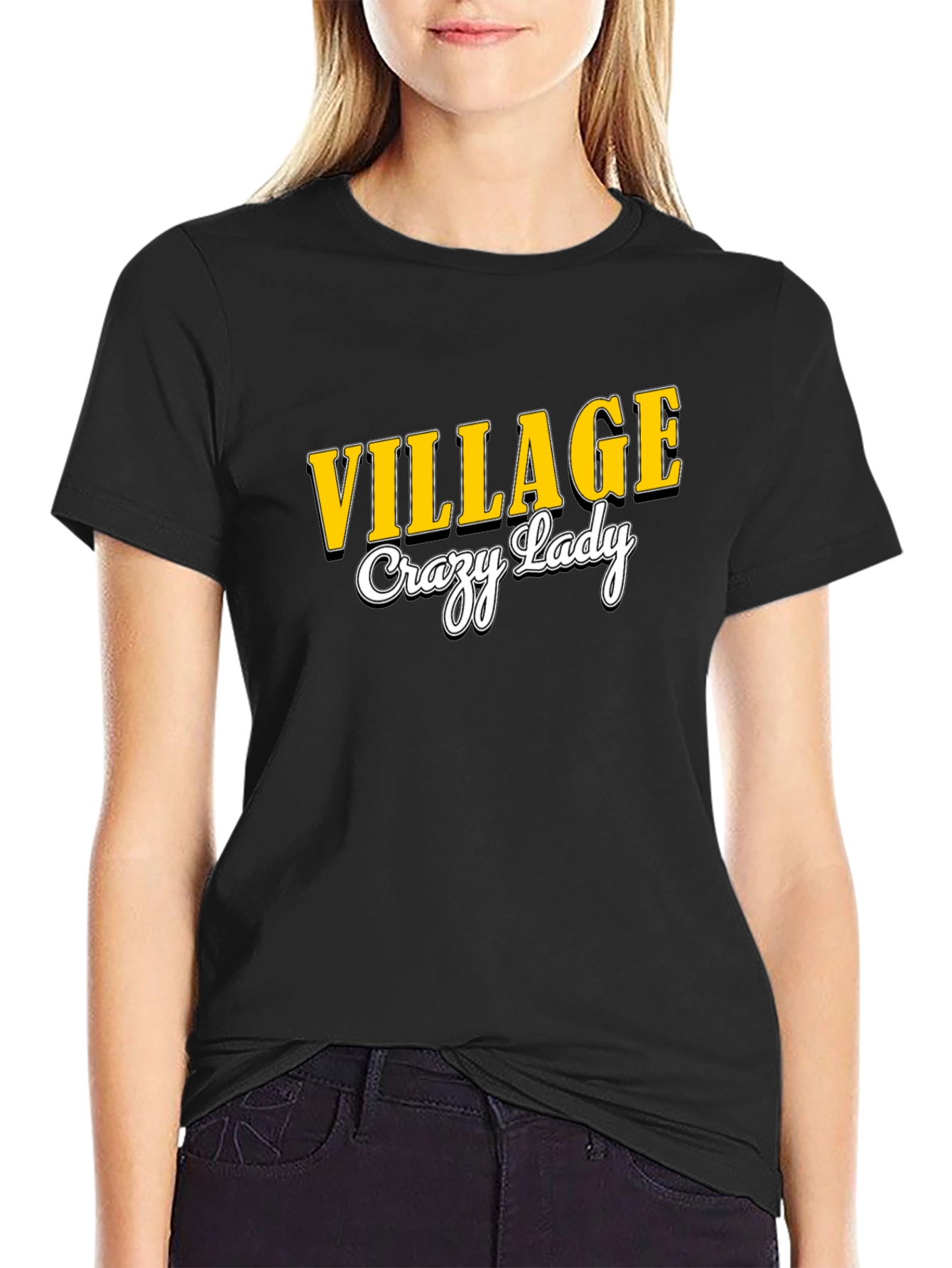 Village Crazy Lady Black T-Shirt