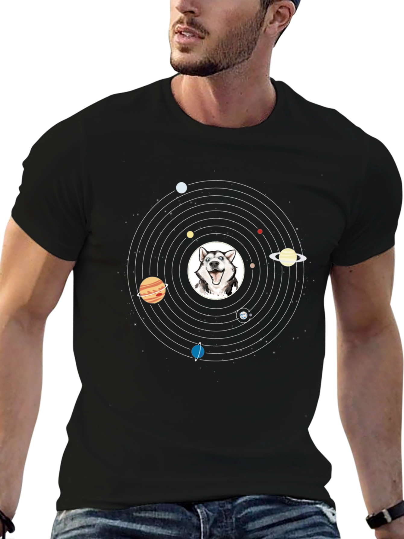 Husky Solar System Graphic Tee - Black Cotton