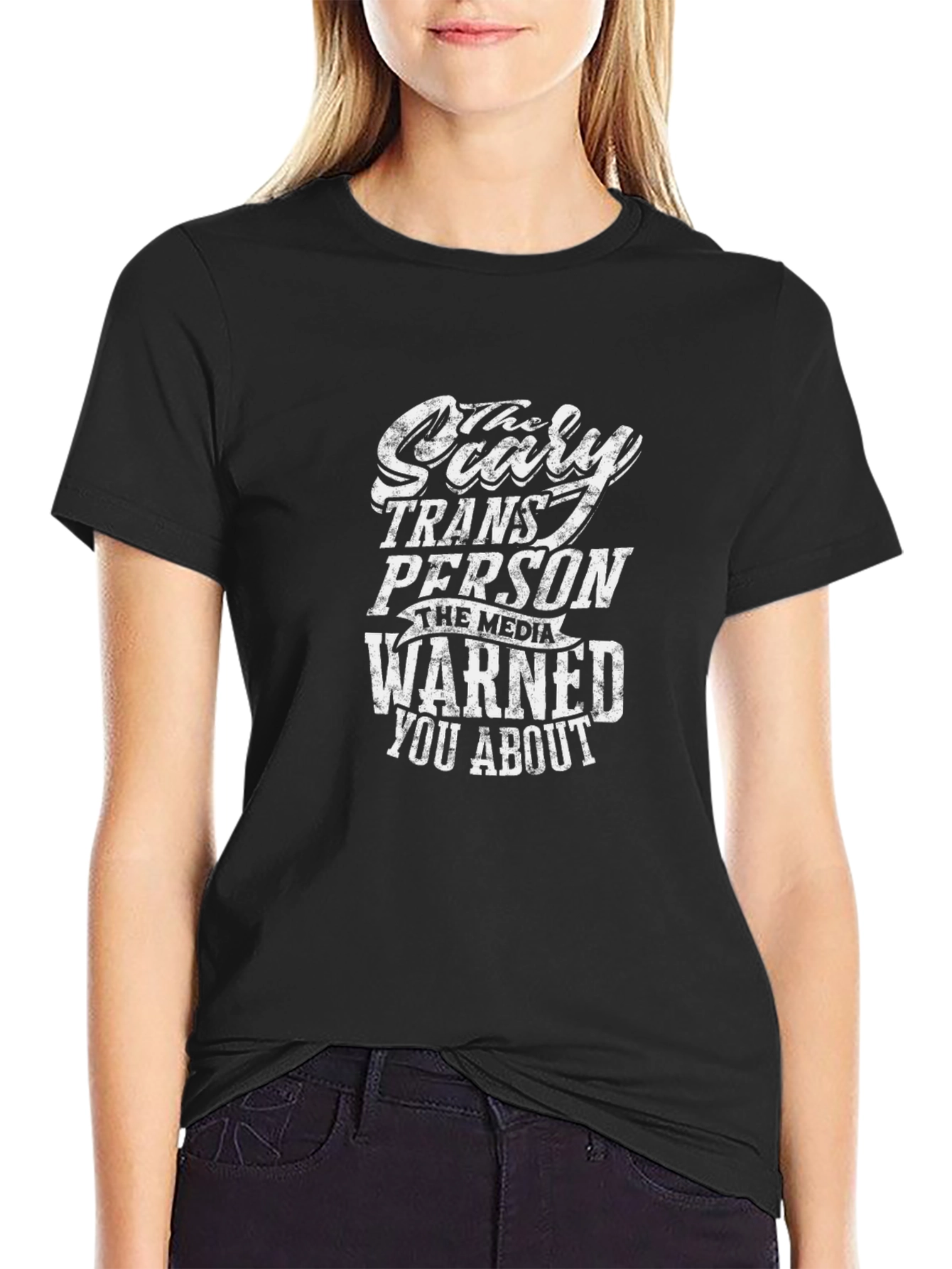 Scary Trans Person Graphic Tee - Black Cotton T-Shirt