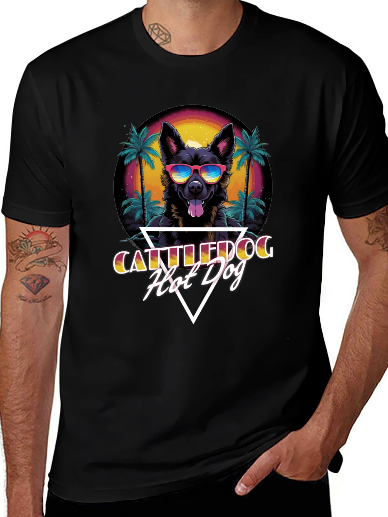 Cattledog Hot Dog T-Shirt Black Cotton Tee