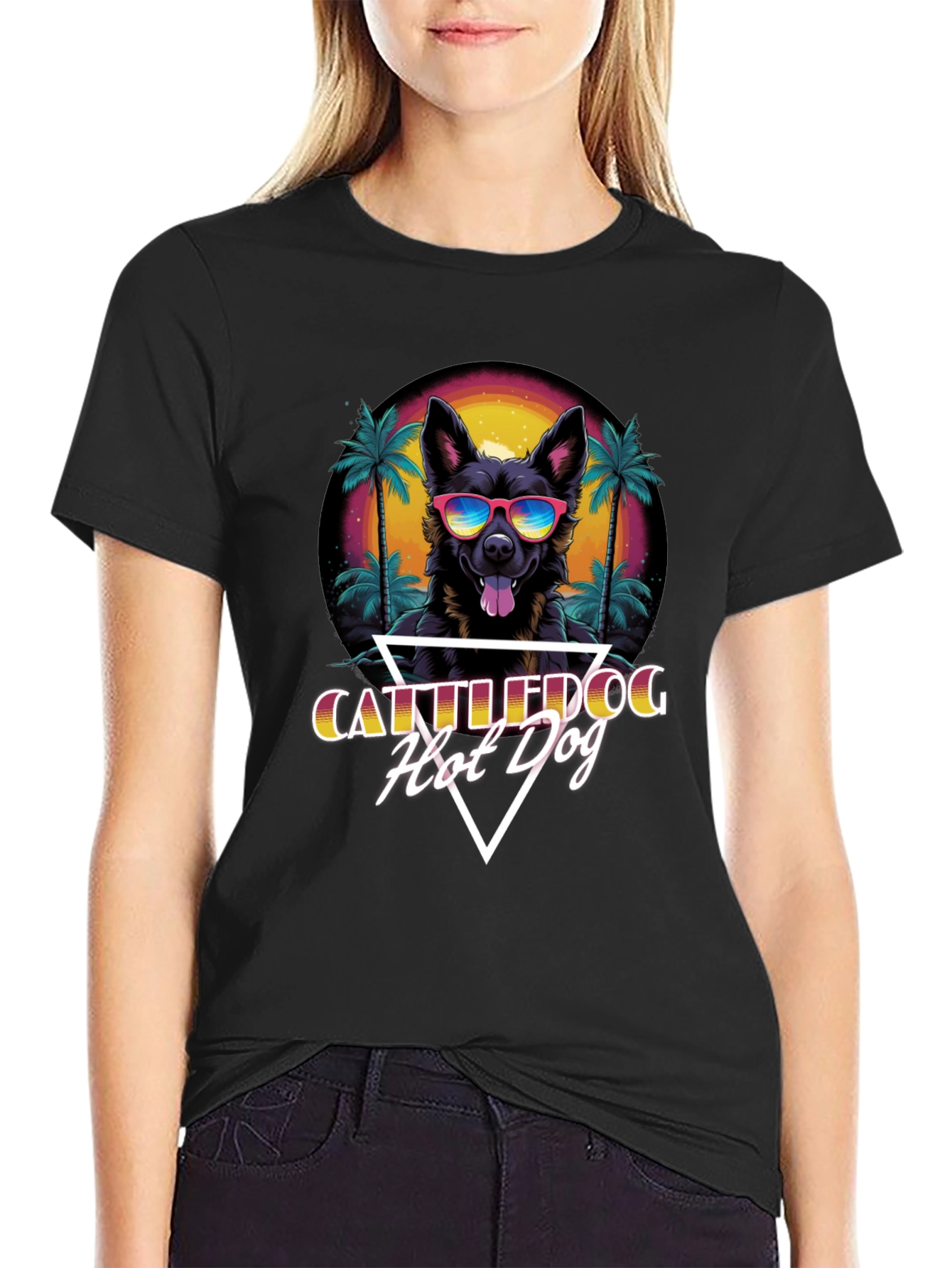 Cattledog Hot Dog T-Shirt Black Cotton Tee