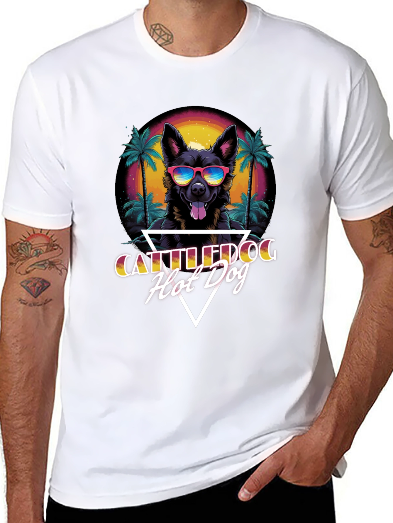 Cattledog Hot Dog T-Shirt Black Cotton Tee