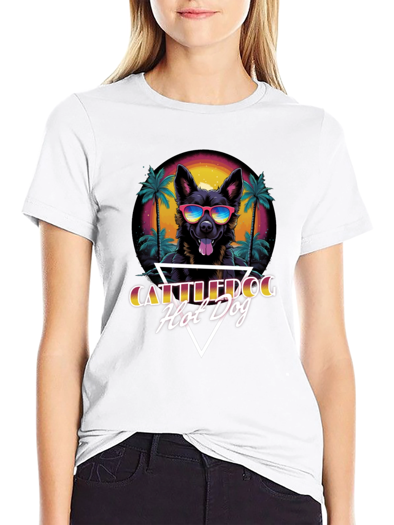 Cattledog Hot Dog T-Shirt Black Cotton Tee