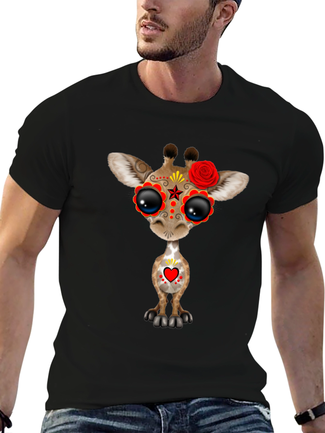 Sugar Skull Giraffe Black T-Shirt