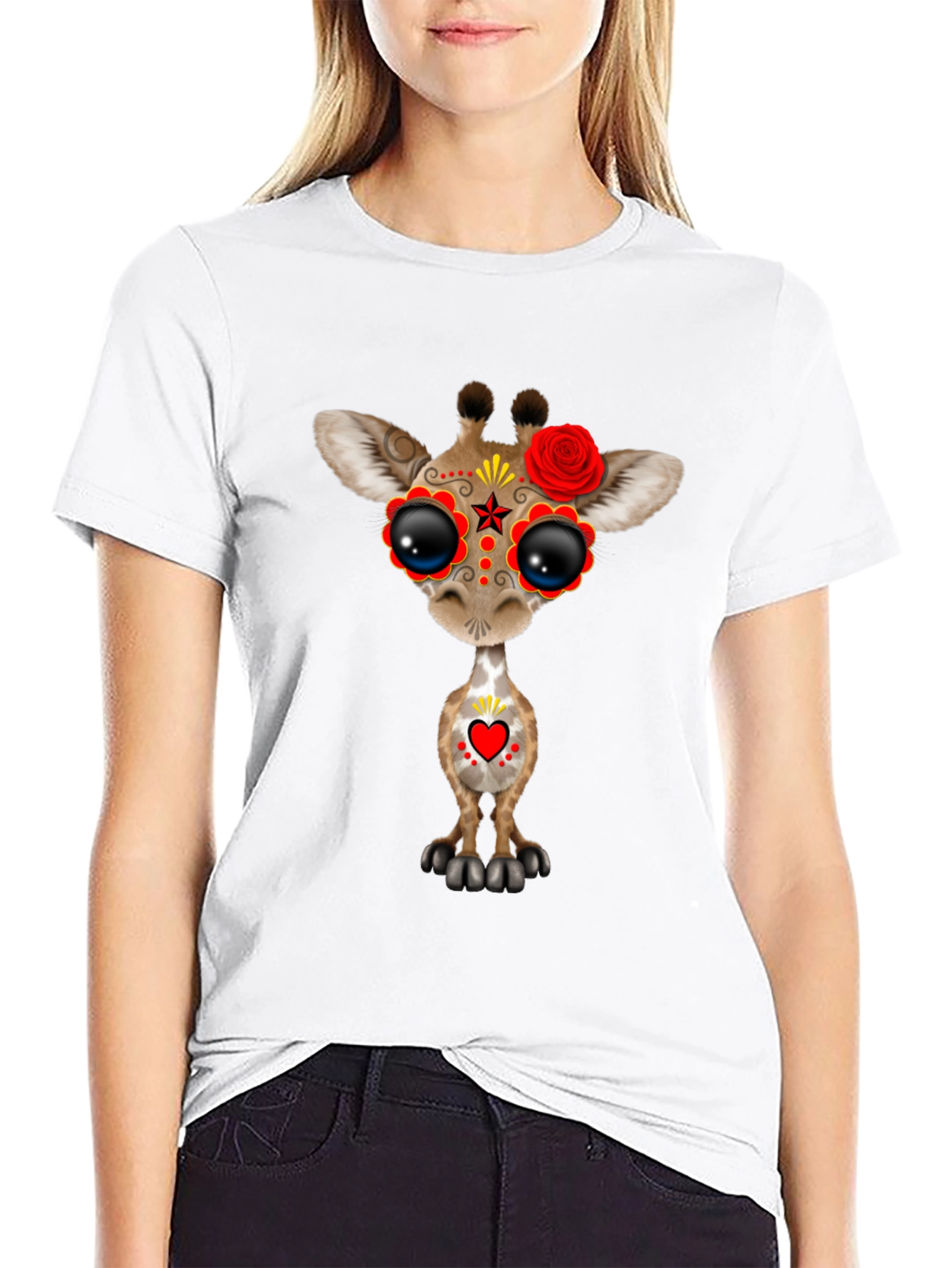 Sugar Skull Giraffe Black T-Shirt