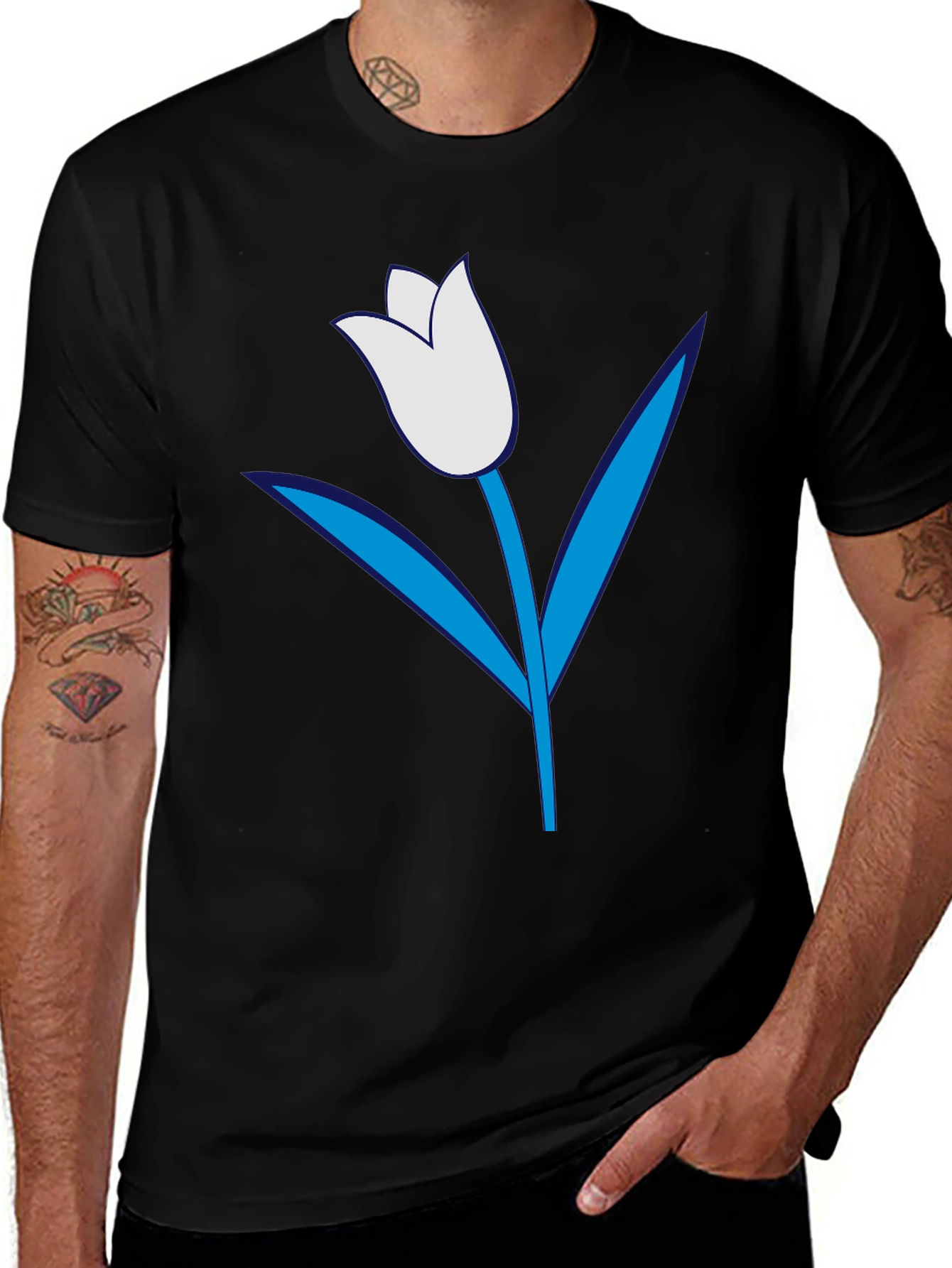 Mens Black Tulip Graphic Tee
