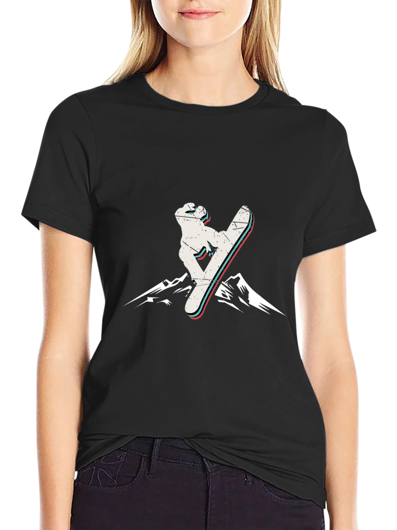Distressed Snowboarder Graphic Tee - Black