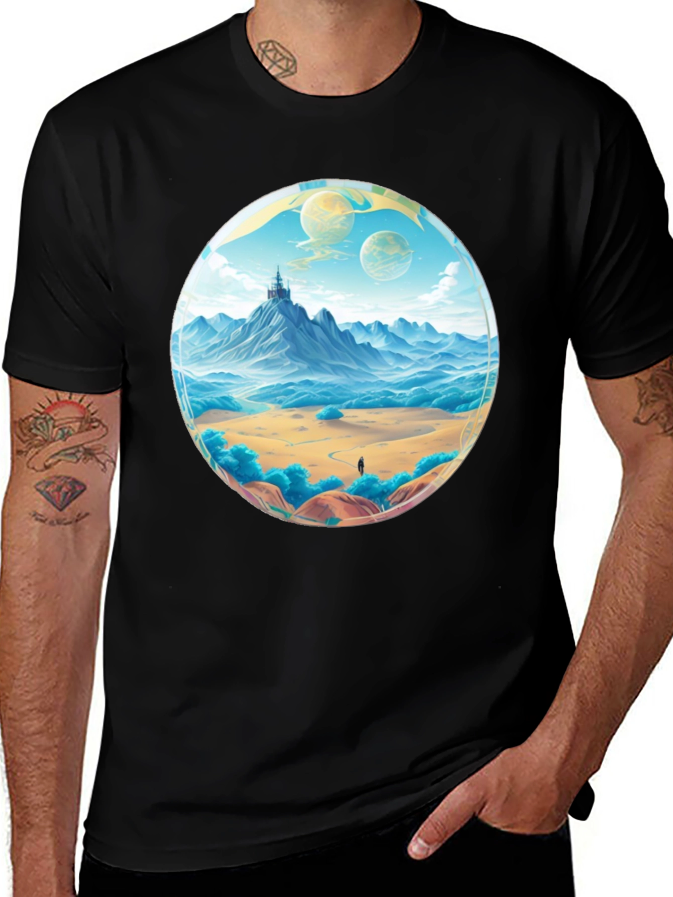 Fantasy Landscape Graphic Tee - Black
