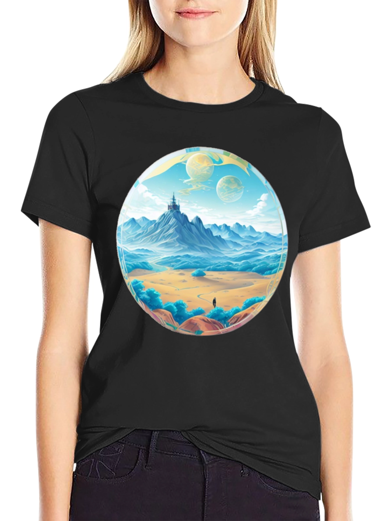 Fantasy Landscape Graphic Tee - Black