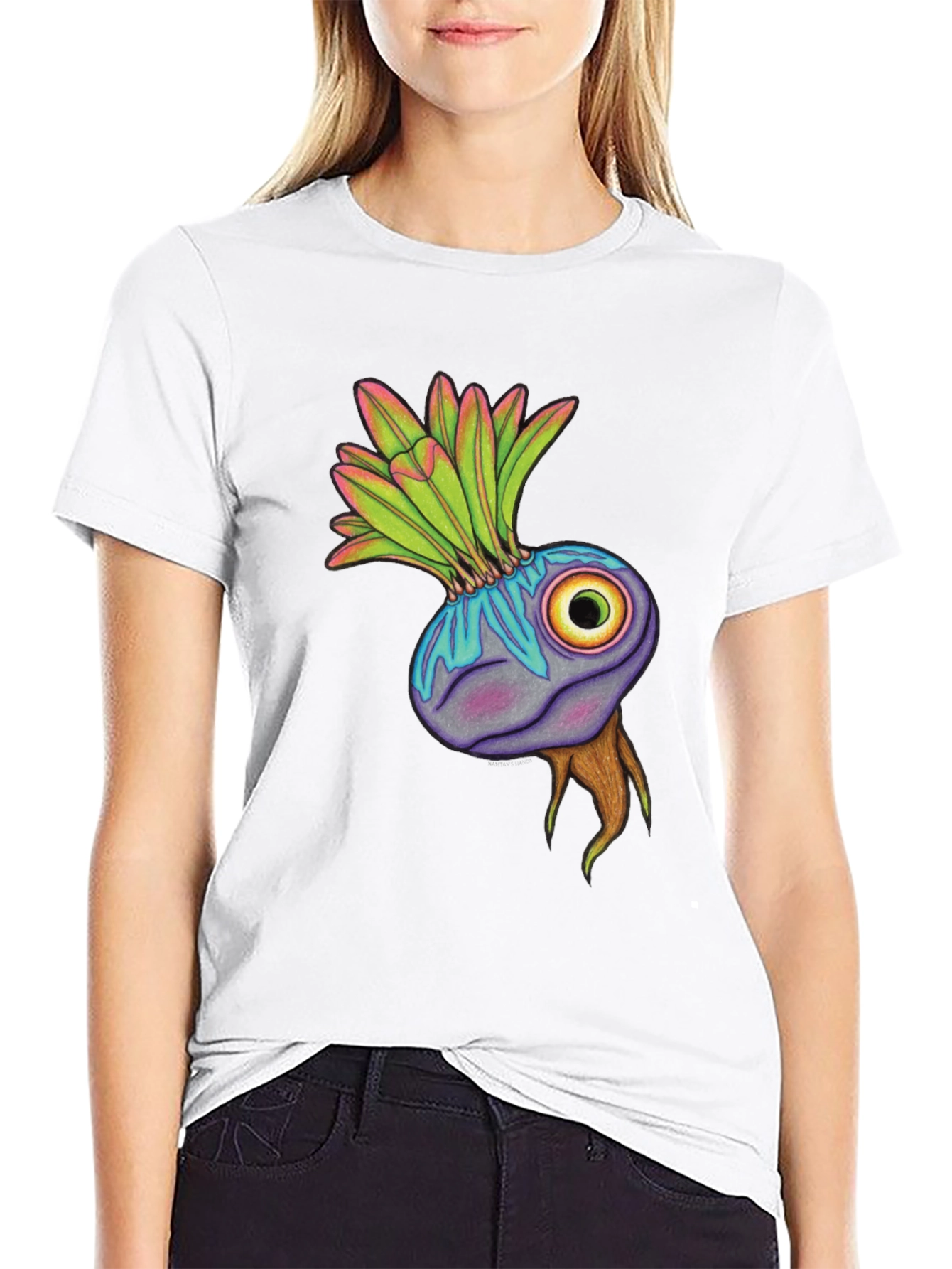 Unique Eye Plant Graphic Tee - Black Cotton Blend