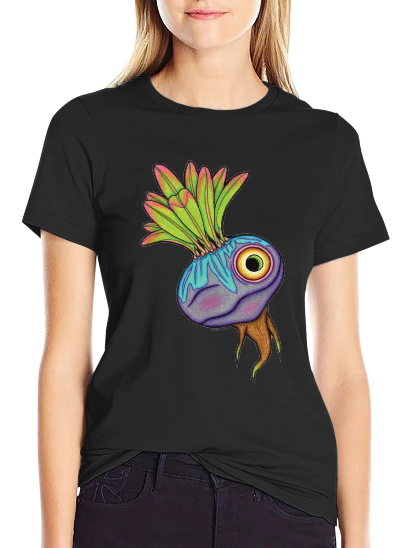 Unique Eye Plant Graphic Tee - Black Cotton Blend